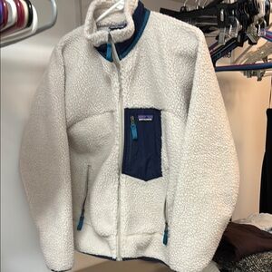 Patagonia Ivory Fleece Jacket with Blue Details